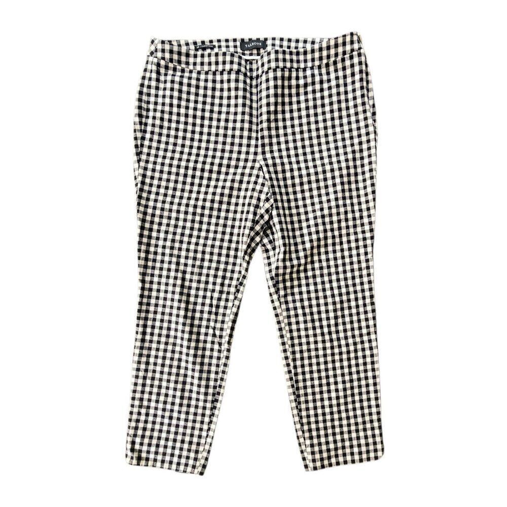 Talbots Pants Womens 14 Black Gingham Chatham Ankle Stretch Plaid Check Crop